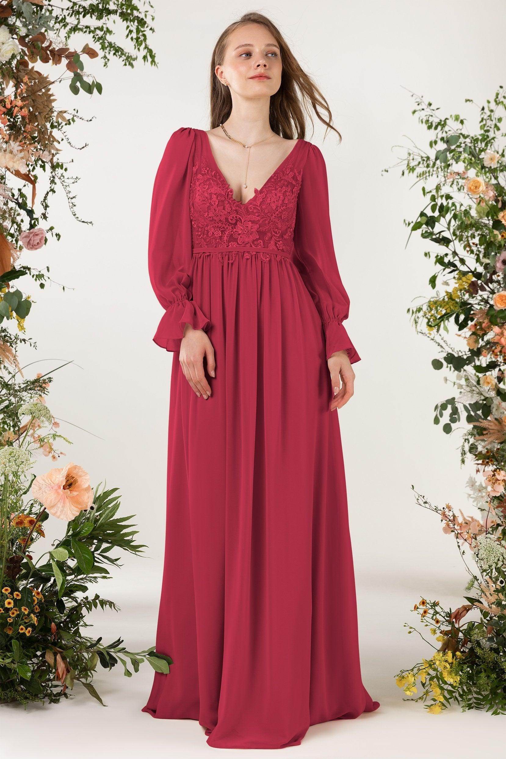 A-Line Sweep-Brush Train Chiffon Bridesmaid Dress CB0478 - COCOMELODY